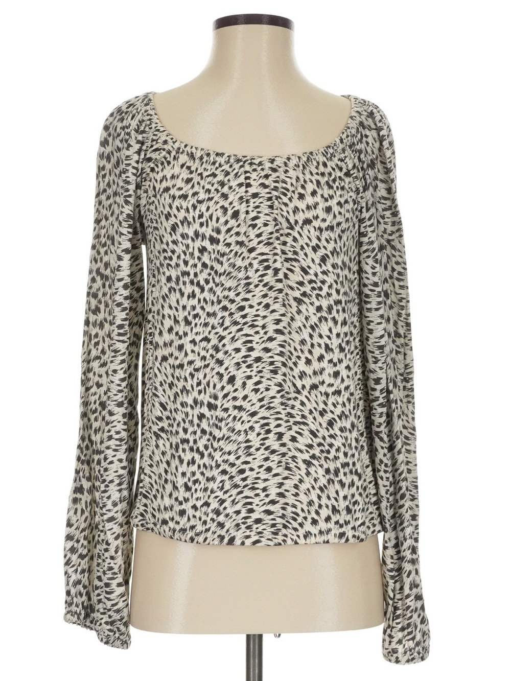 Anthropologie Leopard Print Long Sleeve Stretch Top Relaxed Casual Boho Size M